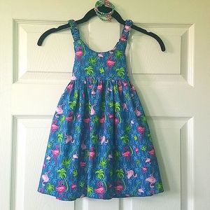 Little girls pink flamingo and palm trees sundress